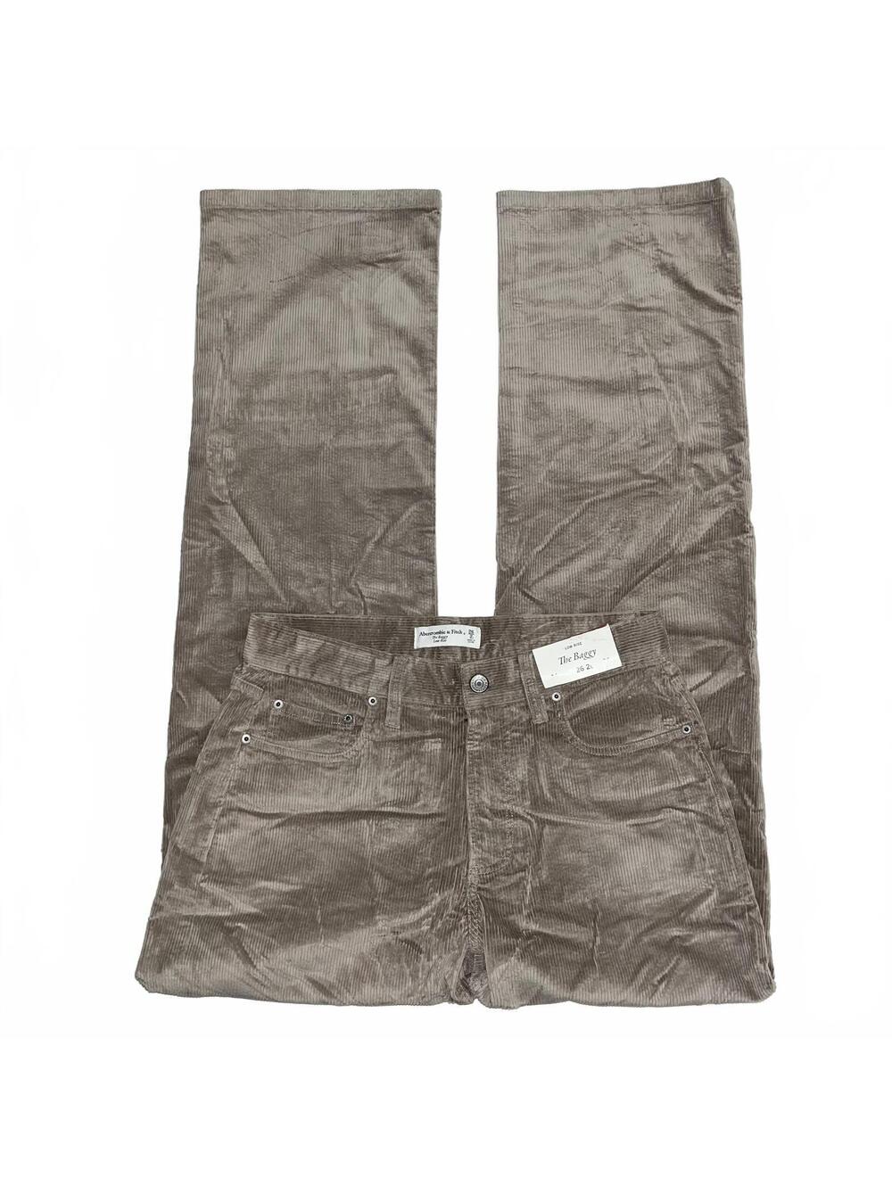 NWT Abercrombie & Fitch The Baggy Low Rise Corduroy Pants 26 2L Brown